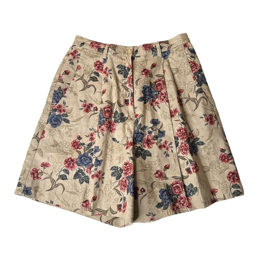 Vtg Rafaella Linen Blend High Waisted Floral Shorts Culottes Cottage Boho Sz 10